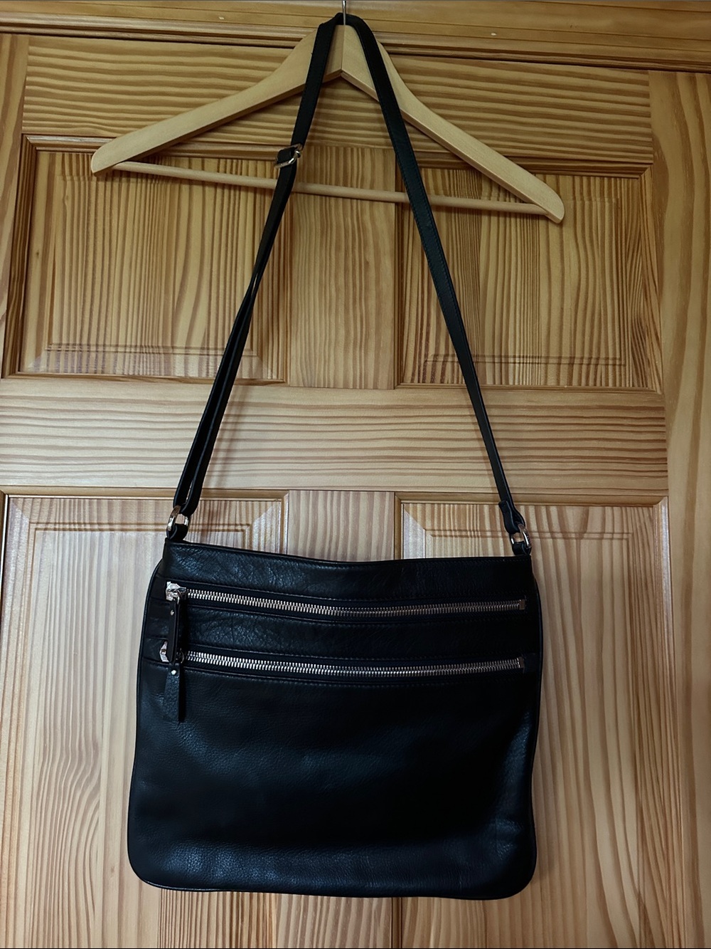 Margot Black Leather Crossbody Bag with Dual Front Zippers
